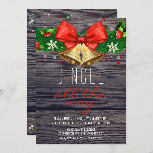 Guld för julfestklirr sätta en klocka på hela inbjudningar (Fram/baksida)