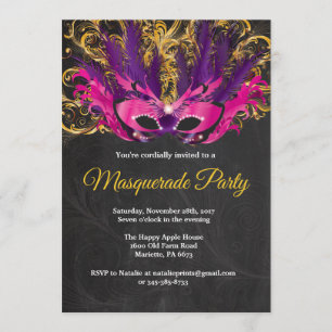 Guld för Magical natt för maskeradparty rosa Inbjudningar