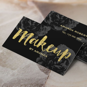 Guld för Makeupkonstnären skrivar svart blommigt Visitkort