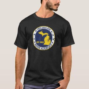 guld för michigan fött lyftt vitblått t-shirt