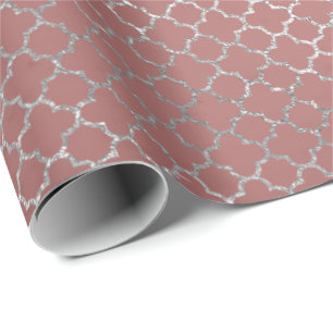 Guld för rosa ros för Quatrefoil silver skina Gl Presentpapper