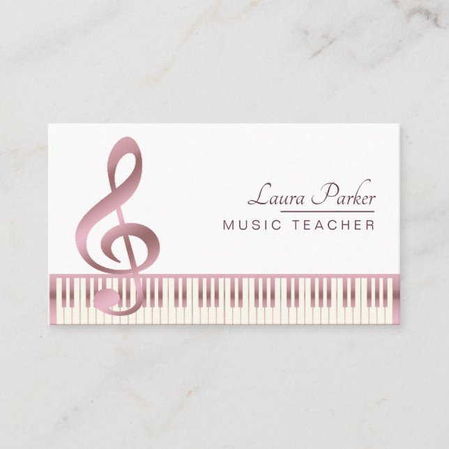 Guld för tangentbord för musiklärarepiano rosa visitkort (Framsida)