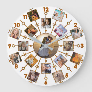Guld för vit för bilder för familjfotoCollage 17 Stor Klocka