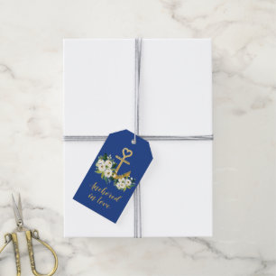 Guld förankrad i Kärlek Blommigt Nautical Favor Presentetikett