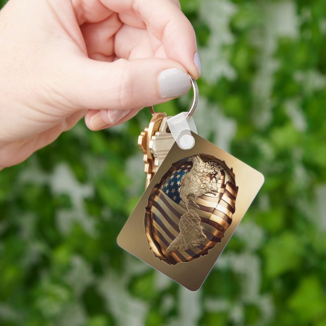 Guld Förenade Stater Karta #5 Nyckelring (Hand)