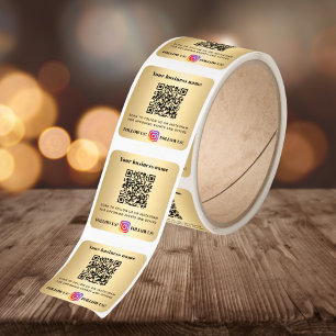 Guld företagsnamn qr-kod instagram fyrkantigt klistermärke
