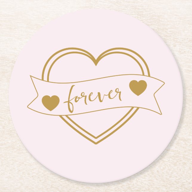 Guld Forever Hjärtans Bröllopsdusch Underlägg Papper Rund (Framsidan)