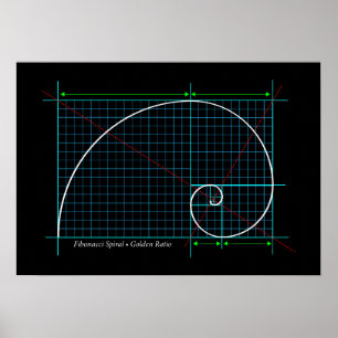 Guld- förhållande, Fibonacci spiral, färgteckni Poster
