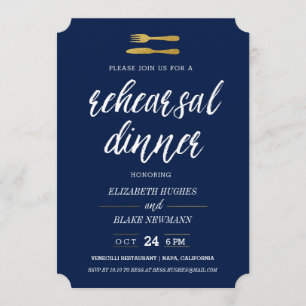 Guld Fork & Knivar Rehearsal Dinner Inbjudan - flo