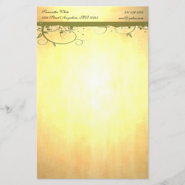 Guld-förråd med Grönt Swirls Brevpapper (Framsida)