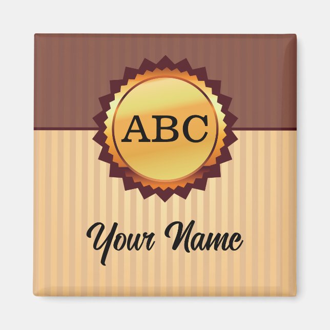 Guld försegling med Initialer och Namn Magnet (Framsidan)