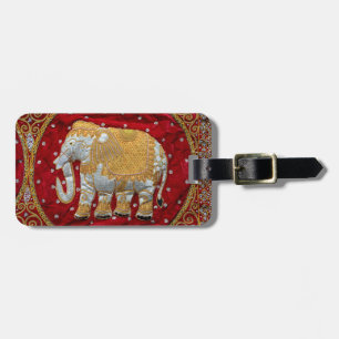 Guld- förskönad indisk elefant som är röd och bagagebricka