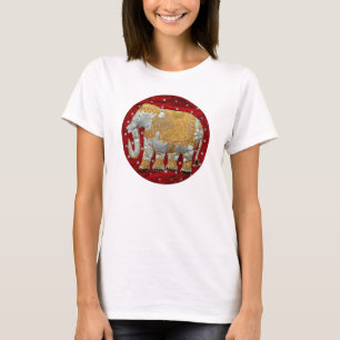 Guld- förskönad indisk elefant som är röd och t-shirt