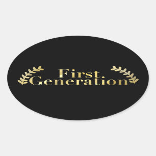 Guld första Generation-Student med Guld-blomma Ovalt Klistermärke