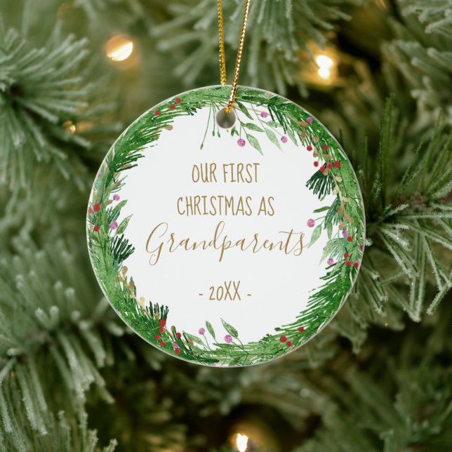 Guld Första jul som morföräldrar Baby Photo Julgransprydnad Keramik (Träd)