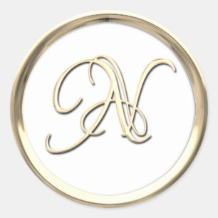 Guld första monogram N-skript i Färg Runt Klistermärke