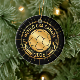 Guld Fotbollsemblem 2026 Mexiko USA Kanada Julgransprydnad Keramik