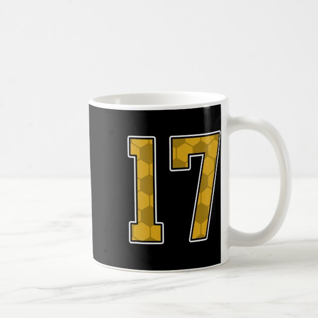 Guld Fotbollsmönster Nummer 17 Tröja Spelare Unifo Kaffemugg (Höger)