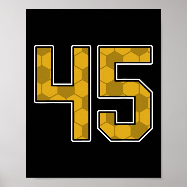 Guld Fotbollsmönster Nummer 45 Tröja Spelaruniform Poster (Framsidan)