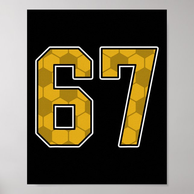 Guld Fotbollsmönster Nummer 67 Tröja Spelaruniform Poster (Framsidan)