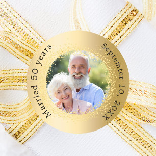 Guld foto 50-års bröllopsjubileum runt klistermärke