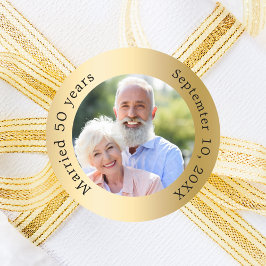 Guld foto 50-års bröllopsjubileum runt klistermärke