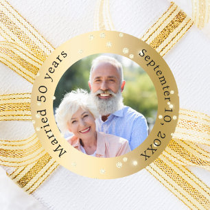 Guld foto diamanter 50-års bröllopsjubileum runt klistermärke