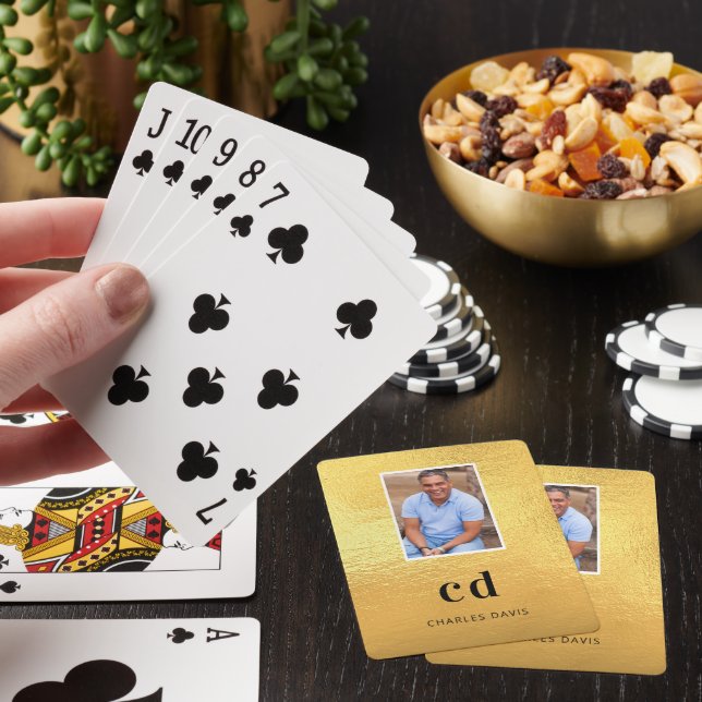 Guld foto monogram initialer namn casinokort (På plats)