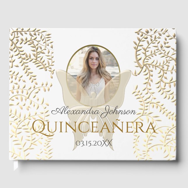 Guld Foto Quinceanera Födelsedag Gästböcker (Framsida)
