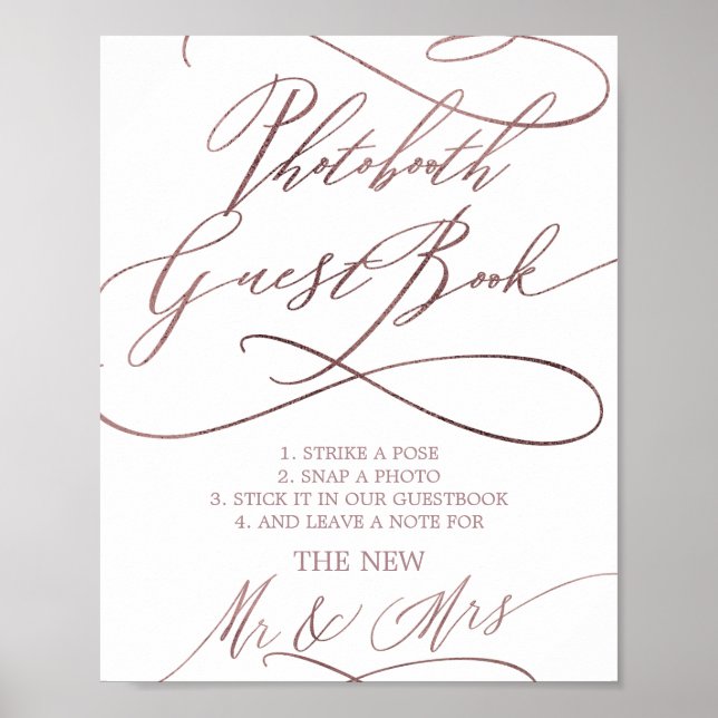 Guld fotobooth Guest Bok-tecken för Romantic Ro Poster (Framsidan)