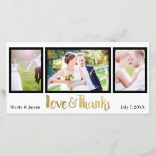 Guld- fotokärlek för bröllop 3 & tacktack tack kort