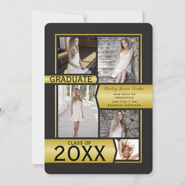 Guld fotokollage-klass för valfritt år Studenten Meddelande (Framsida)