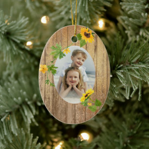 Guld-fotomall för solros Ram-fotomall Helgdag Julgransprydnad Keramik