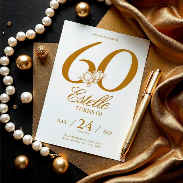 Guld fotospara datum 60:e födelsedag inbjudningar (Gold Photo Save The Date 60th Birthday Invitation)