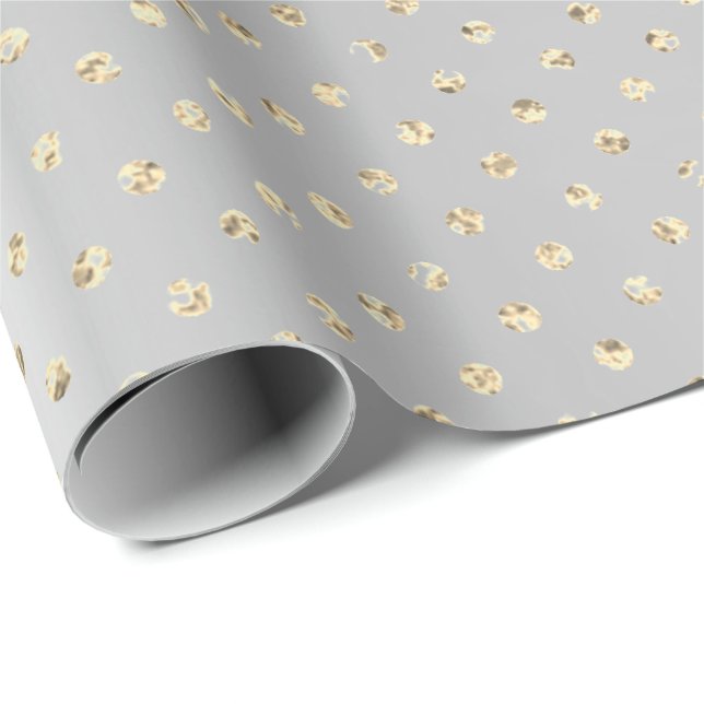 Guld Foxier Confetti Small Polka dots Silver Grått Presentpapper (Rullad Hörn)