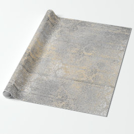 Guld Foxier Damask Silver Grått Wood Shabby Rustic Presentpapper
