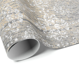 Guld Foxier Damask Silver Grått Wood Shabby Rustic Presentpapper