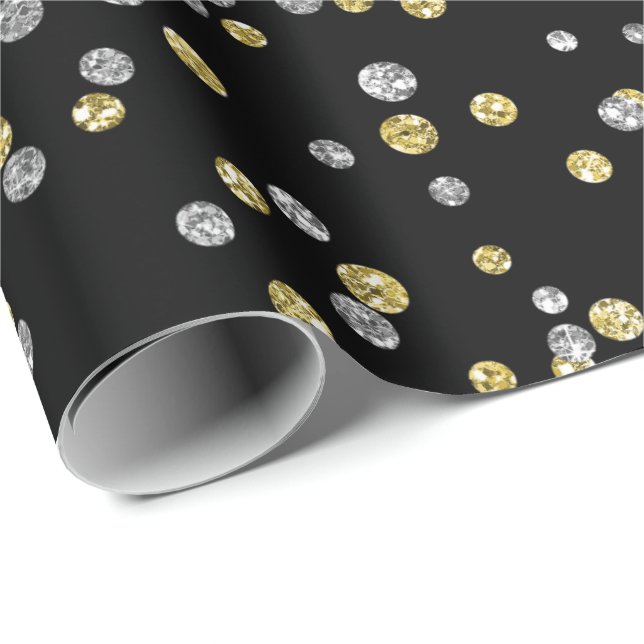 Guld Foxier Diamonds Metallic Black Confetti Lux Presentpapper (Rullad Hörn)