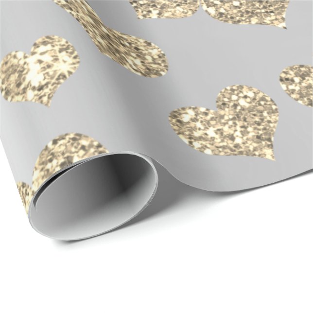 Guld Foxier Hearts Confetti Metallic Silver Sparkl Presentpapper (Rullad Hörn)