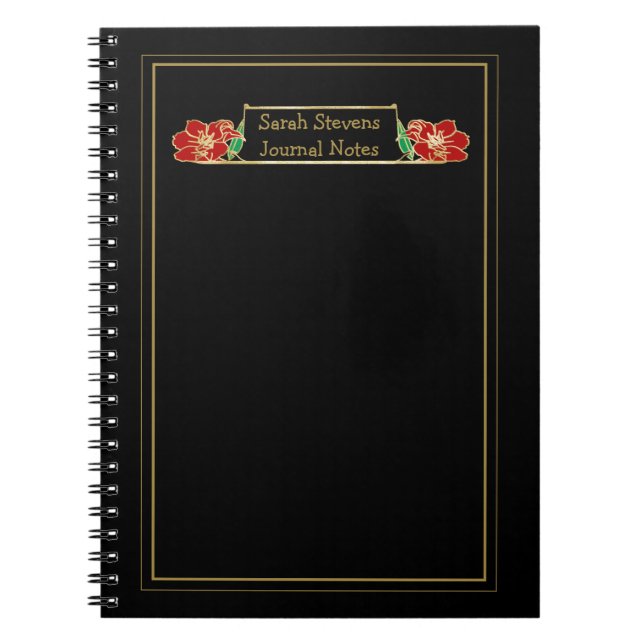 Guld Framed Ornate Red Blommigt Anteckningsbok (Framsidan)