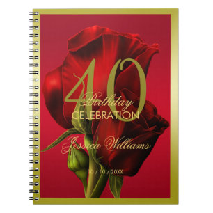 Guld Framed Romantic Röd ros Birthday Anteckningsbok