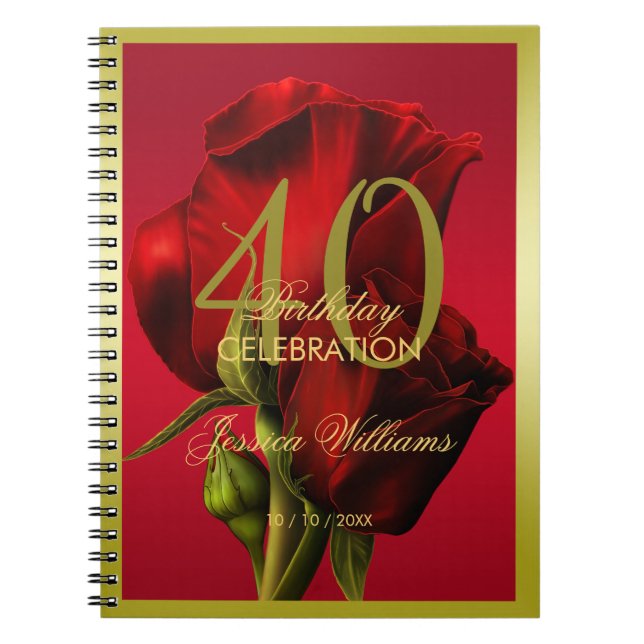 Guld Framed Romantic Röd ros Birthday Anteckningsbok (Framsidan)