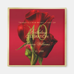Guld Framed Romantic Röd ros Birthday Magnet