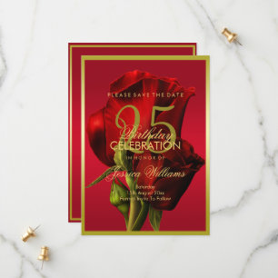 Guld Framed Romantic Röd ros Birthday Spara Datumet