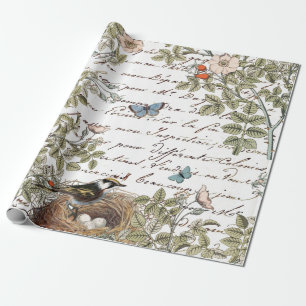 Guld-Fransk för Bird Nest Rosa ros Butterfly- Presentpapper