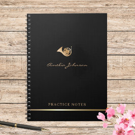 Guld Fransk Horn Elegant Script Snyggt Musician Anteckningsbok