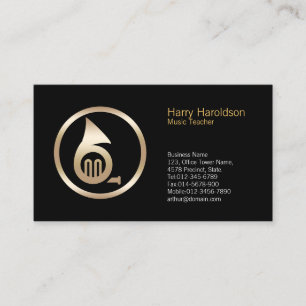 Guld Fransk Horn Icon Music Teacher Affärskort Visitkort