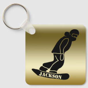Guld Freeride Snowboarder Snowboarder Stencil Nyckelring