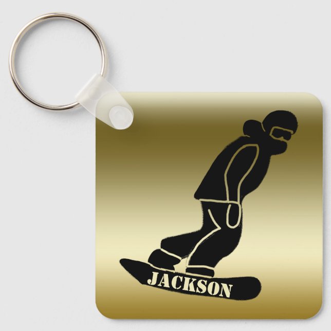 Guld Freeride Snowboarder Snowboarder Stencil Nyckelring (Framsida)
