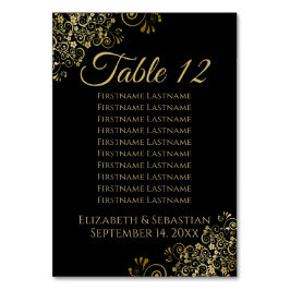 Guld-friller på sätesschemat i Svarta Elegant bröl Bordsnummer